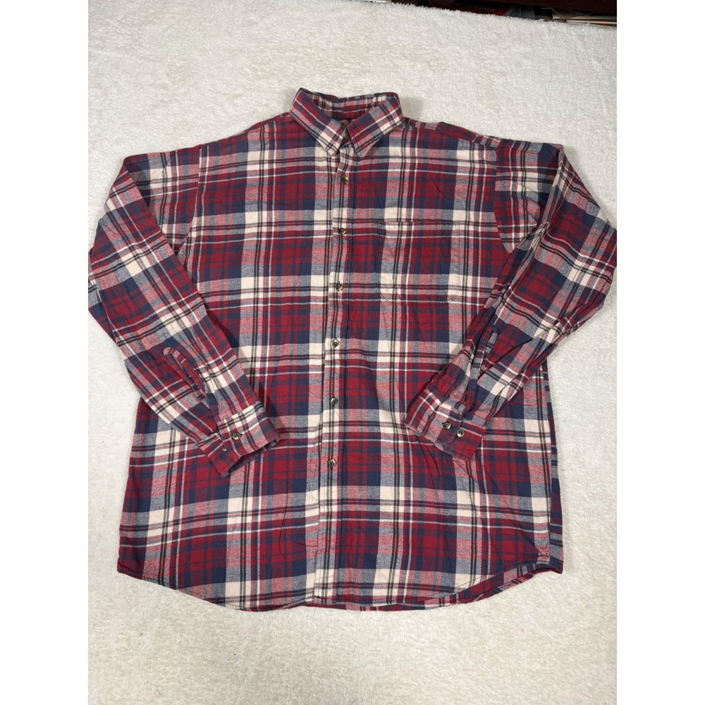 Faded glory  Flannel Shirt Mens XL Red‎ Navy Plaid Button Down Excellent Cotton